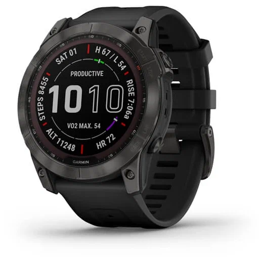 Умные часы Garmin FENIX 7X Sapphire Solar титановый угольно-серый DLC с силиконовым ремешком